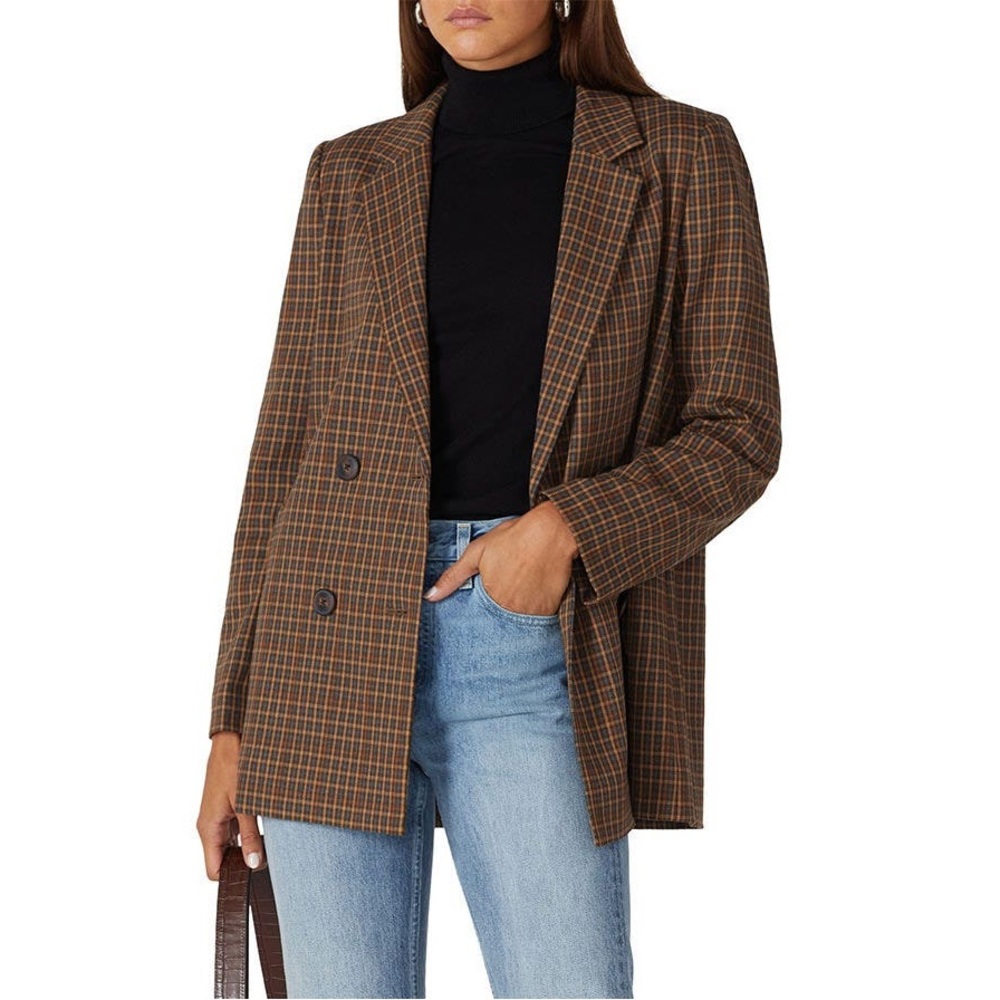 Madewell Brown Plaid Caldwell Double Breasted Blazer Size Small